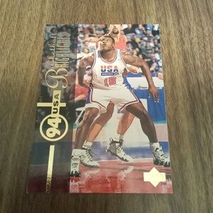 Larry Johnson team USA 2.5 in by 3.5 in red white blue basketball card